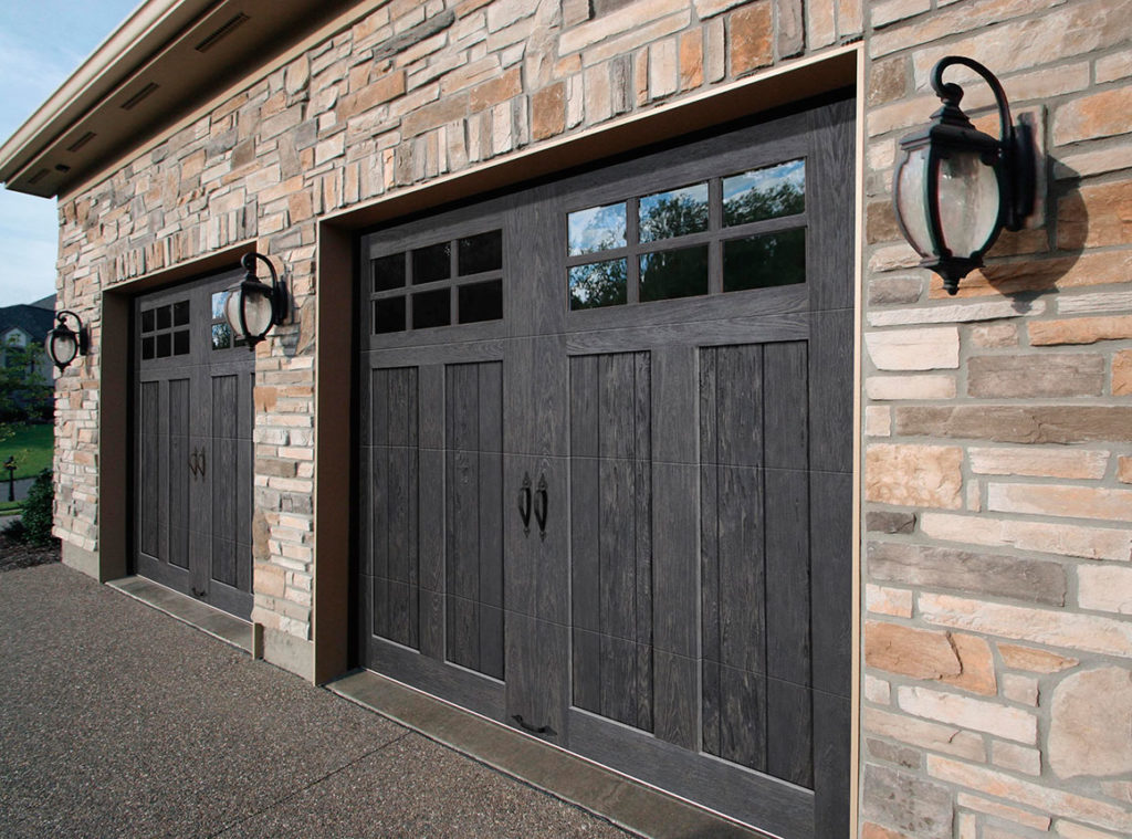 Insulated garage doors with a slate finish